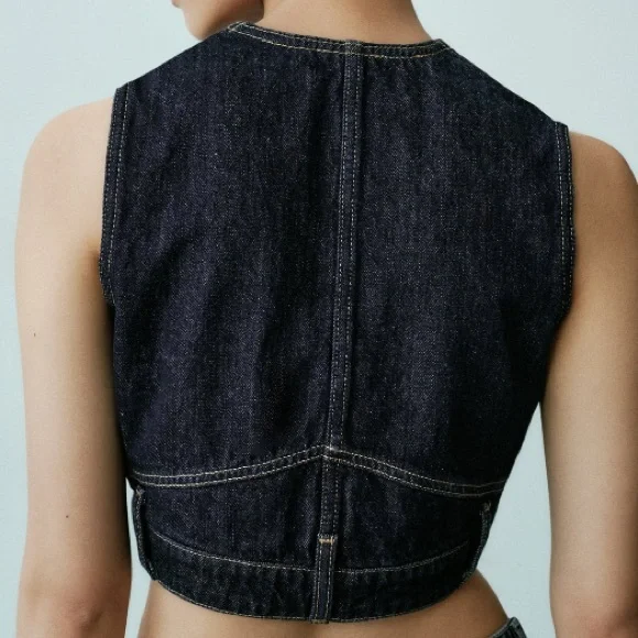 NEW! Zara Dark Denim TRF Vest - Picture 4 of 13